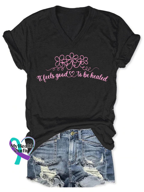 Women’s Breast Cancer Awareness V-Neck Casual T-Shirt Black / S