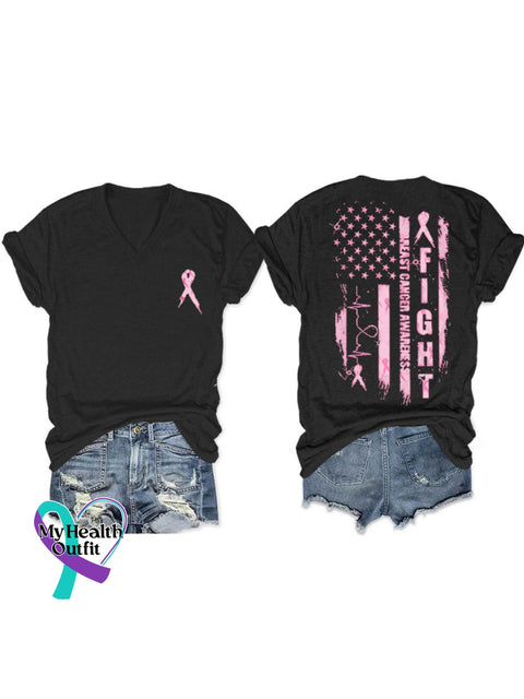 Women’s Breast Cancer Awareness V-Neck Casual T-Shirt Black / S