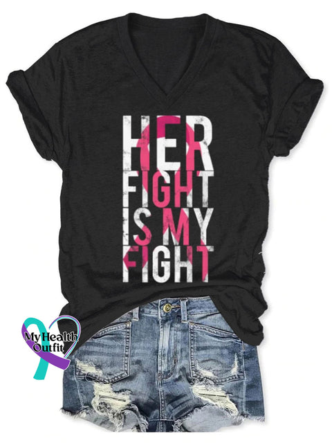 Women’s Breast Cancer Awareness V-Neck Casual T-Shirt Black / S