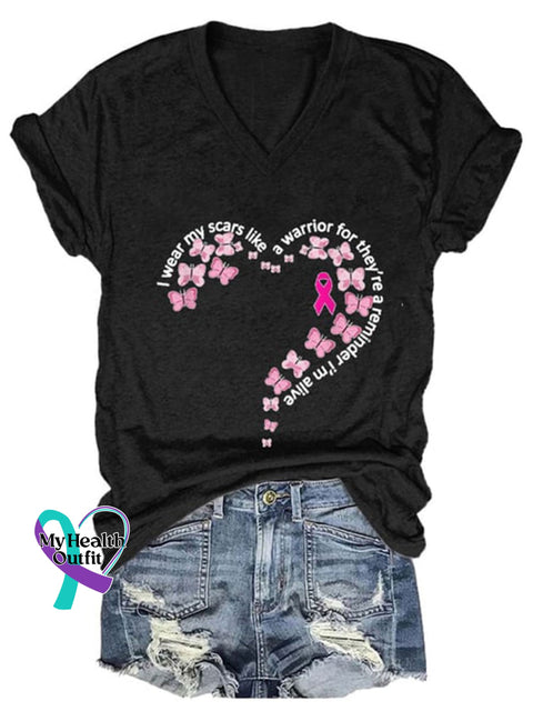 Women’s Breast Cancer Awareness V-Neck Casual T-Shirt Black / S