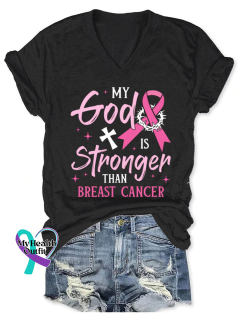Women’s Breast Cancer Awareness V-Neck Casual T-Shirt Black / S