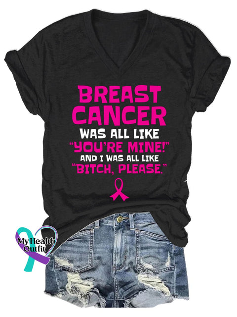 Women’s Breast Cancer Awareness V-Neck Casual T-Shirt Black / S