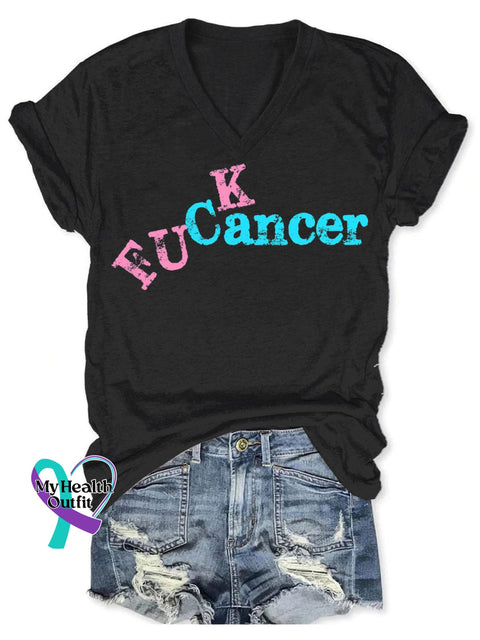 Women’s Breast Cancer Awareness V-Neck Casual T-Shirt Black / S