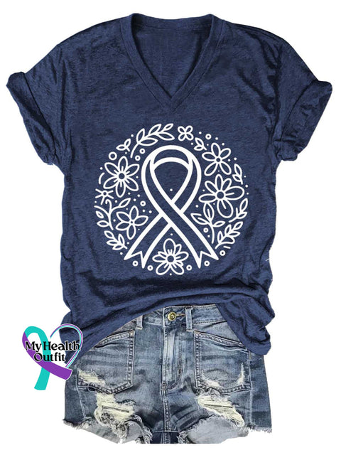Women’s Breast Cancer Awareness V-neck Casual T-Shirt Blue / S