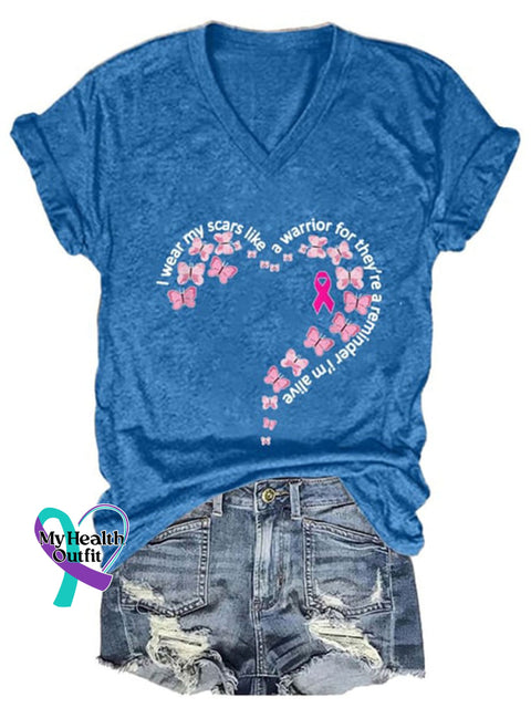 Women’s Breast Cancer Awareness V-Neck Casual T-Shirt Blue / S