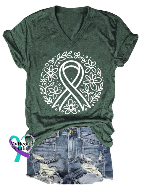Women’s Breast Cancer Awareness V-neck Casual T-Shirt Green / S