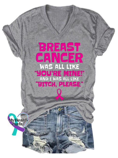 Women’s Breast Cancer Awareness V-Neck Casual T-Shirt Grey / S
