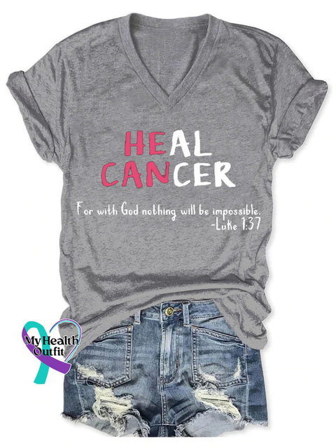 Women’s Breast Cancer Awareness V-Neck Casual T-Shirt Grey / S