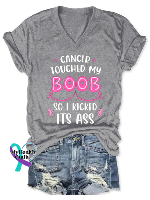 Women’s Breast Cancer Awareness V-Neck Casual T-Shirt Grey / S