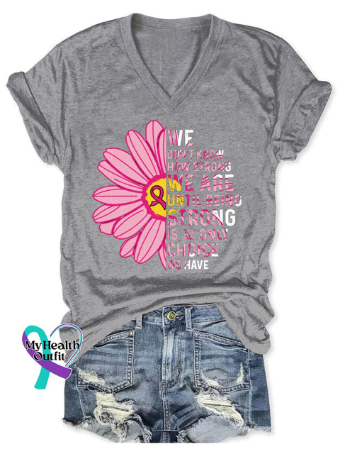Women’s Breast Cancer Awareness V-Neck Casual T-Shirt Grey / S