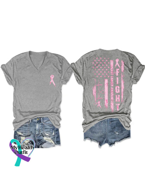 Women’s Breast Cancer Awareness V-Neck Casual T-Shirt Grey / S