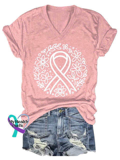 Women’s Breast Cancer Awareness V-neck Casual T-Shirt LightPink / S