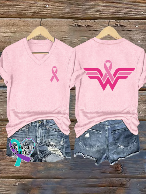 Women’s Breast Cancer Awareness V neck Casual T Shirt LightPink / S