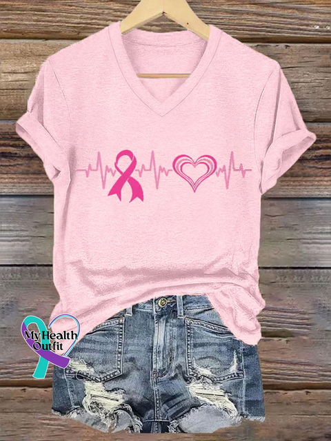 Women’s Breast Cancer Awareness V-neck Casual T-Shirt LightPink / S