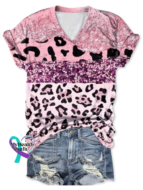 Women’s Breast Cancer Awareness V-neck Casual T-Shirt Multicolor / S