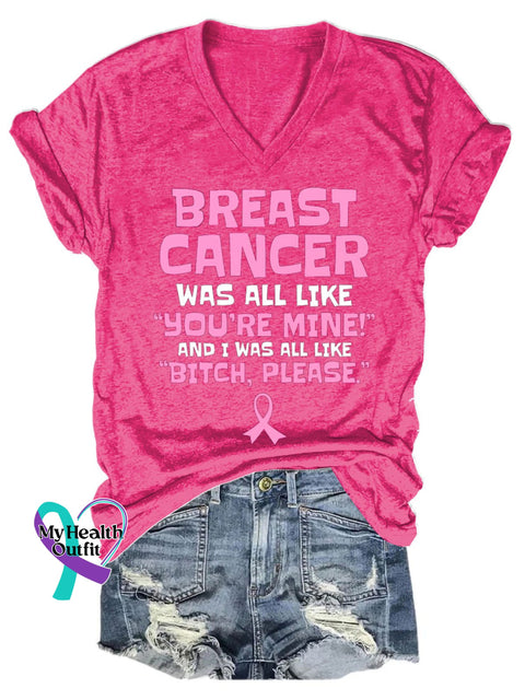 Women’s Breast Cancer Awareness V-Neck Casual T-Shirt Pink / S