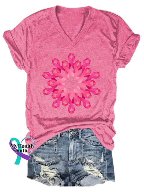 Women’s Breast Cancer Awareness V-Neck Casual T-Shirt Pink / S