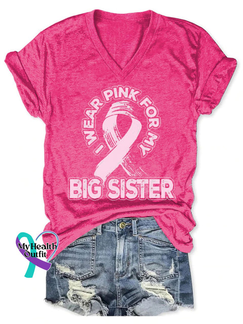 Women’s Breast Cancer Awareness V-Neck Casual T-Shirt Rose Red / S