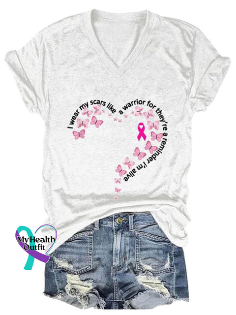 Women’s Breast Cancer Awareness V-Neck Casual T-Shirt White / S