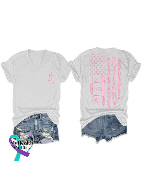 Women’s Breast Cancer Awareness V-Neck Casual T-Shirt White / S