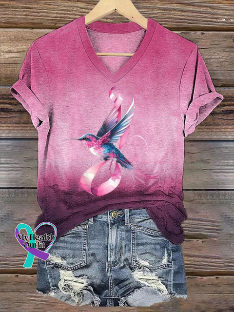 Women’s Breast Cancer Awareness Wings Of Hope Tie Dye Print V-Neck T-Shirt Pink / S