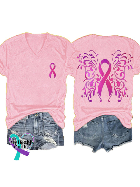 Women’s Breast Cancer Awareness Wings V-neck Casual T-Shirt LightPink / S