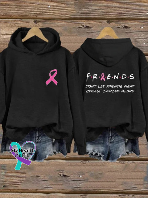 Women’s Breast Cancer Don’t Let Friends Fight Alone Casual Knit Jacquard Hooded Sweatshirt Black / S