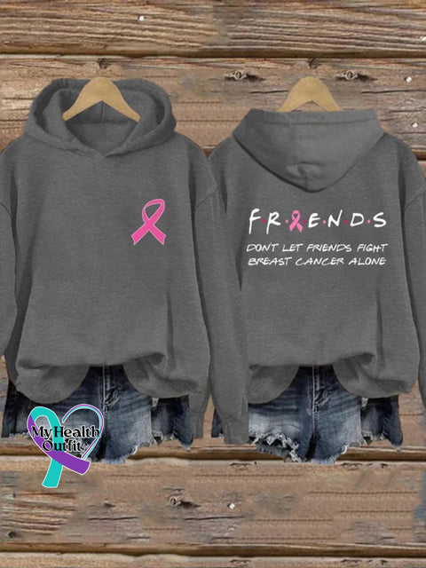 Women’s Breast Cancer Don’t Let Friends Fight Alone Casual Knit Jacquard Hooded Sweatshirt Grey / S