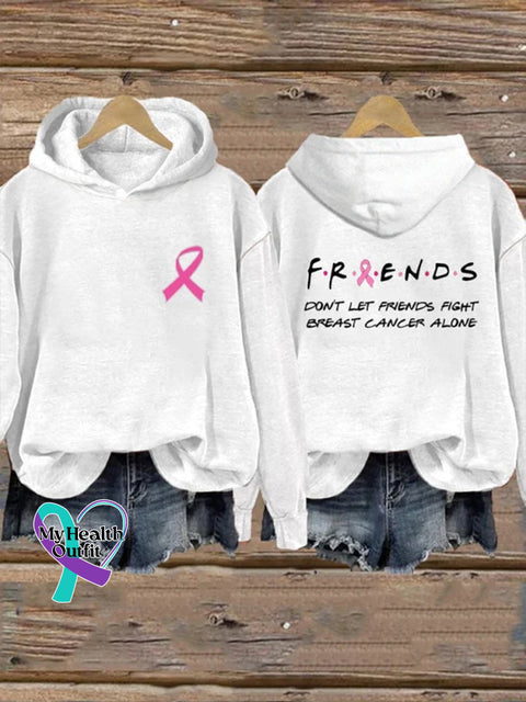 Women’s Breast Cancer Don’t Let Friends Fight Alone Casual Knit Jacquard Hooded Sweatshirt White / S