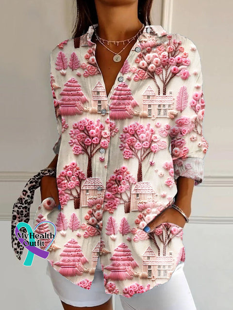Women’s Breast Cancer Embroidered Printed Jacket Cotton Shirt / S