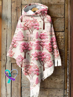 Women’s Breast Cancer Embroidered Printed Jacket Hooded Cape / S