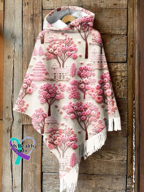 Women’s Breast Cancer Embroidered Printed Jacket Hooded Cape / S