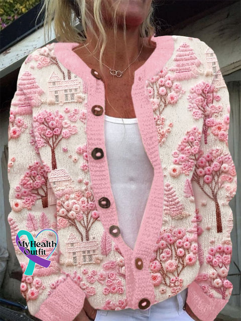 Women’s Breast Cancer Embroidered Printed Jacket Sweater/Buttoned1 / S