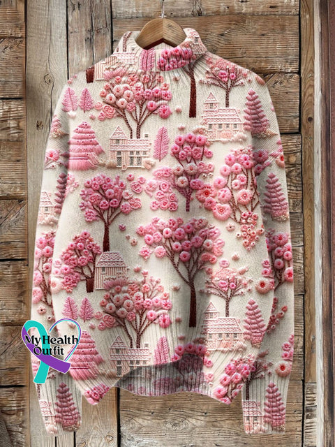 Women’s Breast Cancer Embroidered Printed Jacket Sweater/Turtleneck Pullover / S