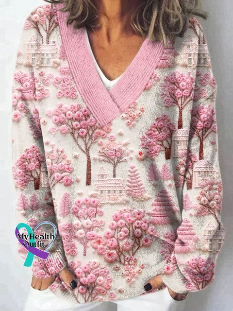 Women’s Breast Cancer Embroidered Printed Jacket Sweater/V-Neck Pullover1 / S