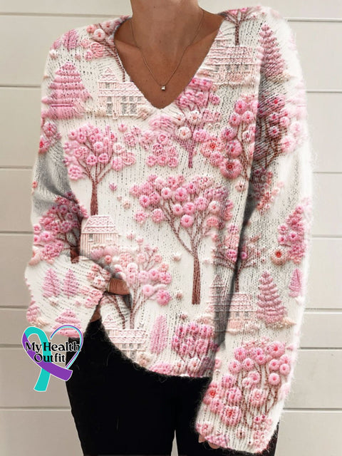Women’s Breast Cancer Embroidered Printed Jacket Sweater/V-Neck Pullover2 / S