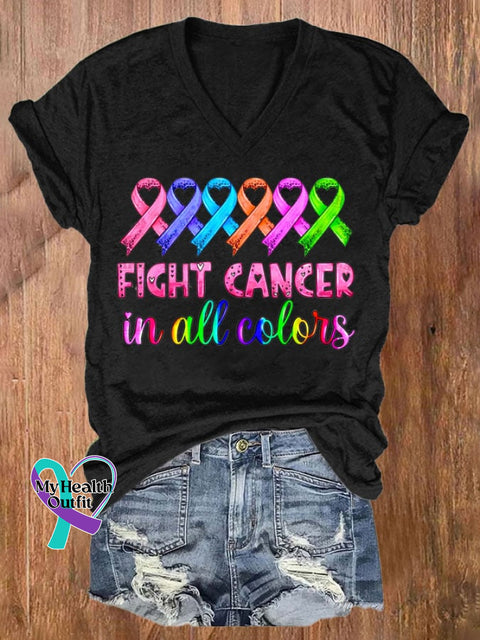 Women’s Breast Cancer Fight Cancer In All Colors Printed Casual T-Shirt Black / S