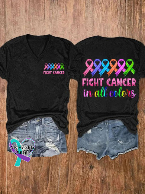 Women’s Breast Cancer Fight Cancer In All Colors Printed Casual T-Shirt Black / S