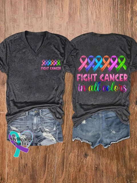 Women’s Breast Cancer Fight Cancer In All Colors Printed Casual T-Shirt Dark Grey / S