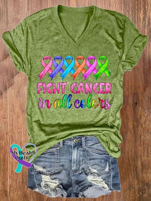 Women’s Breast Cancer Fight Cancer In All Colors Printed Casual T-Shirt Green / S