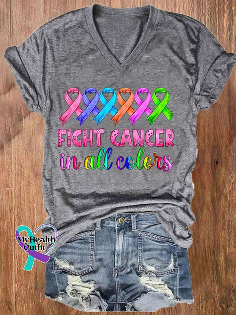 Women’s Breast Cancer Fight Cancer In All Colors Printed Casual T-Shirt Grey / S