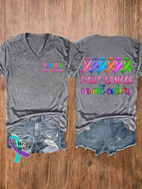 Women’s Breast Cancer Fight Cancer In All Colors Printed Casual T-Shirt Grey / S