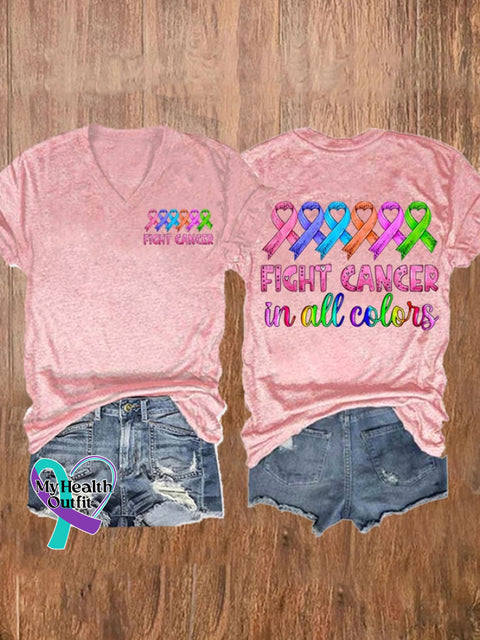 Women’s Breast Cancer Fight Cancer In All Colors Printed Casual T-Shirt Pink / S