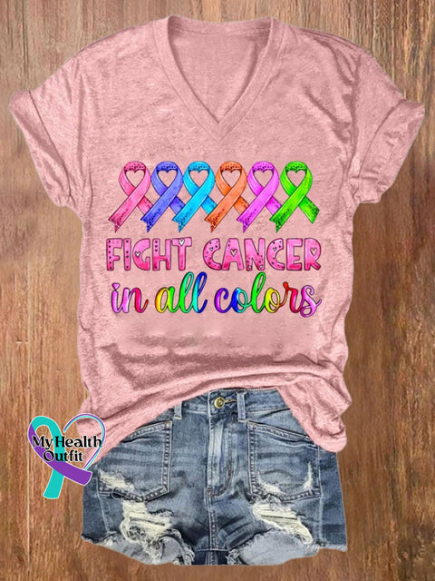 Women’s Breast Cancer Fight Cancer In All Colors Printed Casual T-Shirt Pink / S