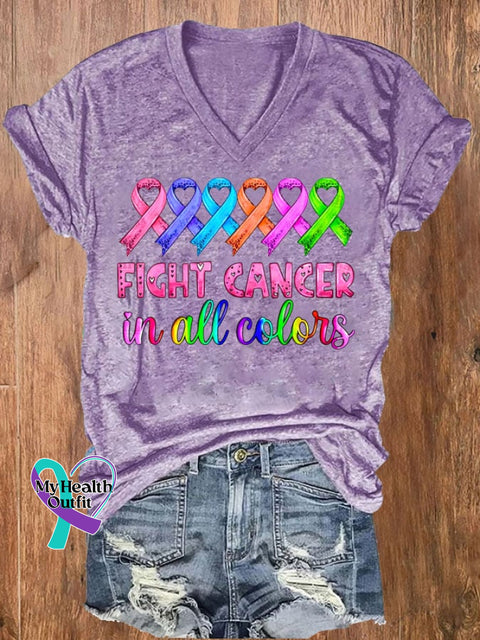 Women’s Breast Cancer Fight Cancer In All Colors Printed Casual T-Shirt Purple / S