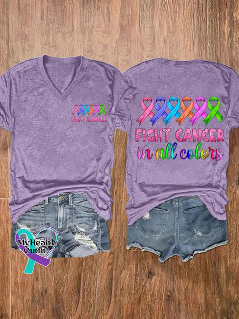 Women’s Breast Cancer Fight Cancer In All Colors Printed Casual T-Shirt Purple / S