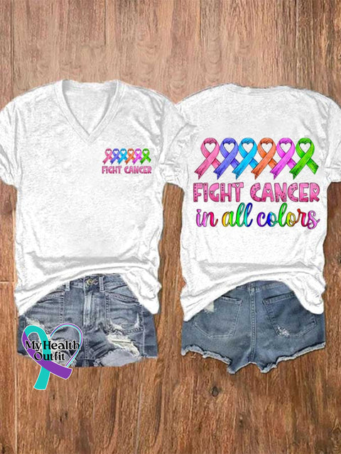Women’s Breast Cancer Fight Cancer In All Colors Printed Casual T-Shirt White / S