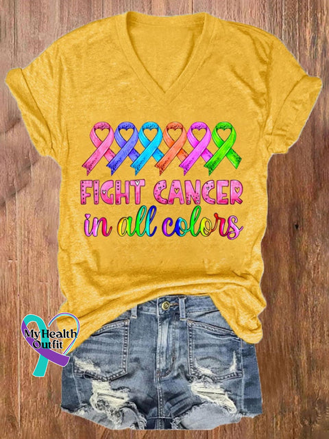 Women’s Breast Cancer Fight Cancer In All Colors Printed Casual T-Shirt Yellow / S