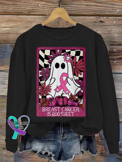Women’s Breast Cancer Is Boo Halloween Funny Pink Ribbon Spooky Season Print Casual Sweatshirt