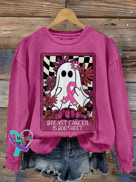 Women’s Breast Cancer Is Boo Halloween Funny Pink Ribbon Spooky Season Print Casual Sweatshirt / S